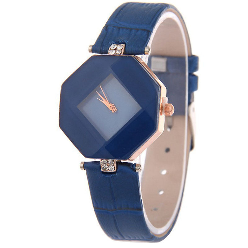 Diamond Shape Cut Dial Plate Fashion Watch