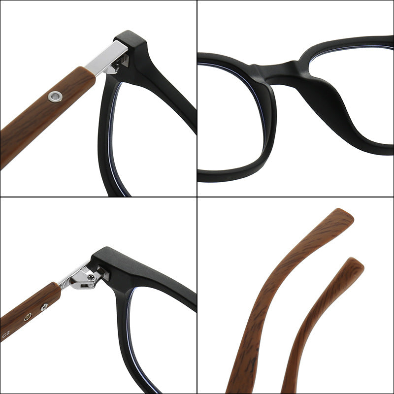 New TR90 Glasses Frame For Men And Women With Myopia Glasses Personalized Trend HD Anti-blue Wood Grain Leg Glasses Frame