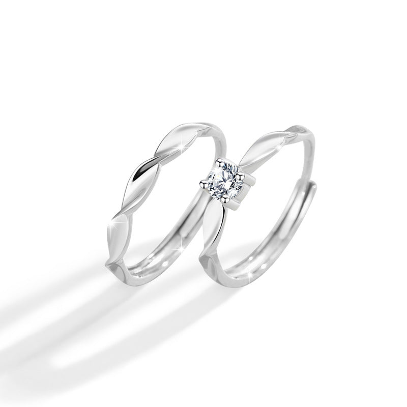Mobius Silver 999 Couple&#039;s Ring For Men And Women Fashion Joker Four-claw Zircon Ring With Gable Pattern